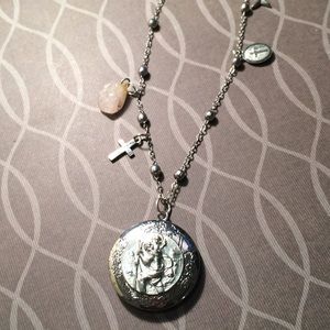 Saint locket with charms silver necklace